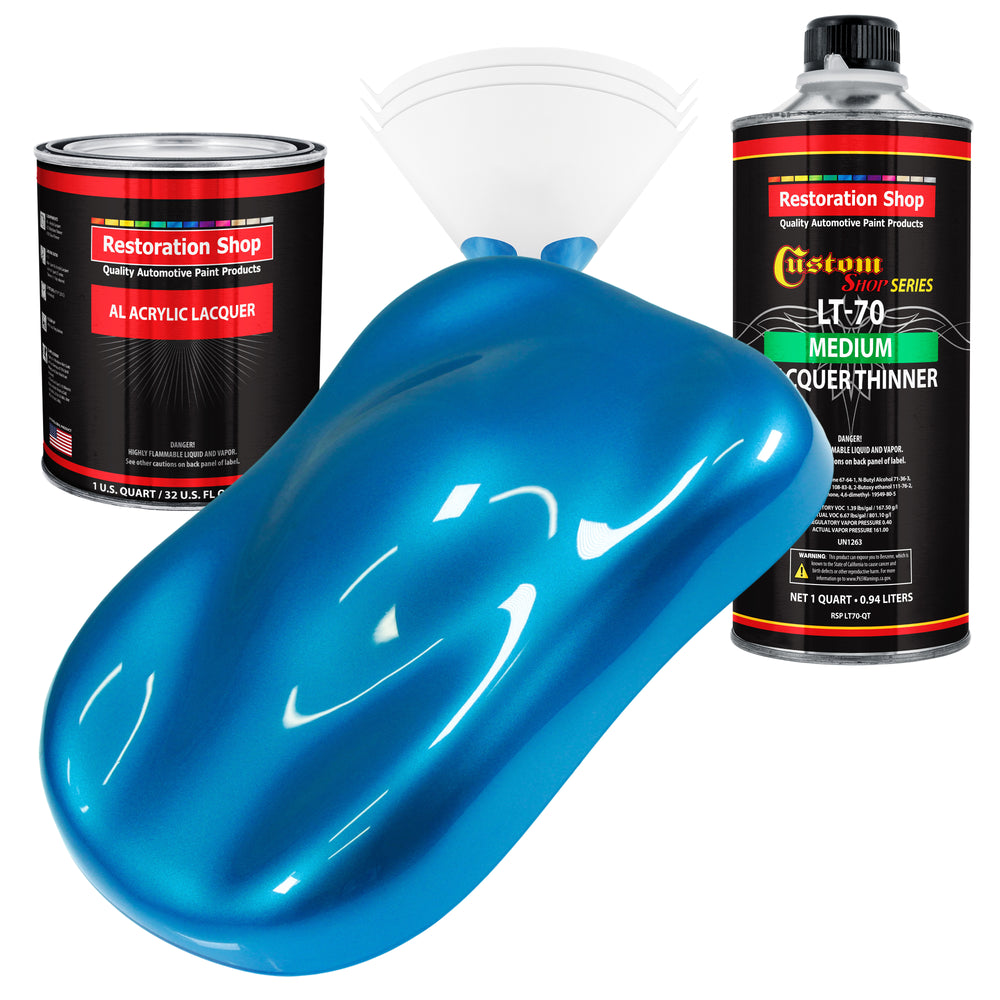 Intense Blue Metallic - Acrylic Lacquer Auto Paint - Complete Quart Paint Kit with Medium Thinner - Pro Automotive Car Truck Guitar Refinish Coating