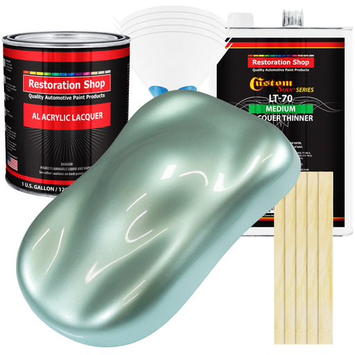 Frost Green Metallic - Acrylic Lacquer Auto Paint - Complete Gallon Paint Kit with Medium Thinner - Pro Automotive Car Truck Guitar Refinish Coating