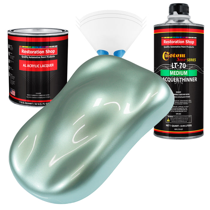 Frost Green Metallic - Acrylic Lacquer Auto Paint - Complete Quart Paint Kit with Medium Thinner - Pro Automotive Car Truck Guitar Refinish Coating
