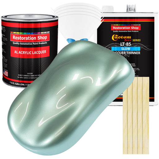 Frost Green Metallic - Acrylic Lacquer Auto Paint - Complete Gallon Paint Kit with Slow Dry Thinner - Pro Automotive Car Truck Guitar Refinish Coating