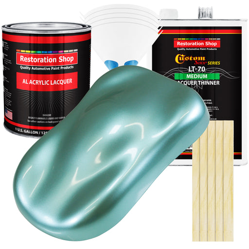 Silver Aqua Metallic - Acrylic Lacquer Auto Paint - Complete Gallon Paint Kit with Medium Thinner - Pro Automotive Car Truck Guitar Refinish Coating