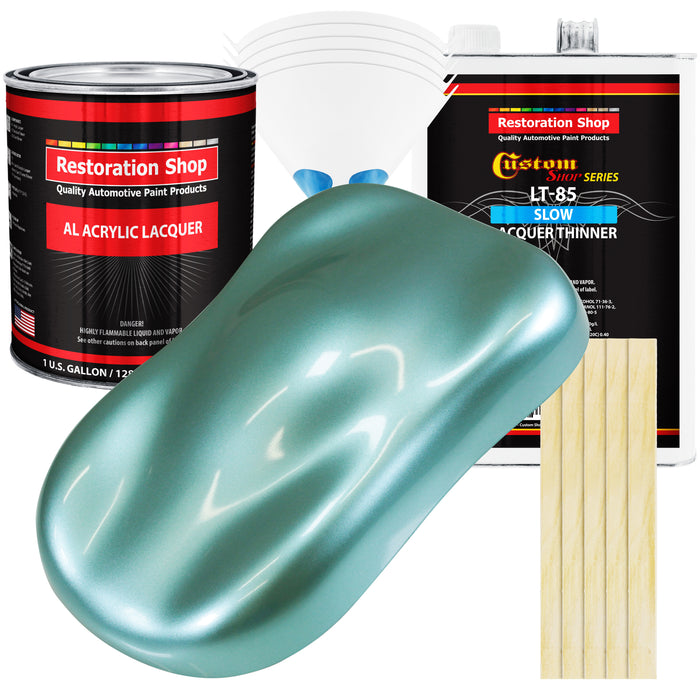 Silver Aqua Metallic - Acrylic Lacquer Auto Paint - Complete Gallon Paint Kit with Slow Dry Thinner - Pro Automotive Car Truck Guitar Refinish Coating