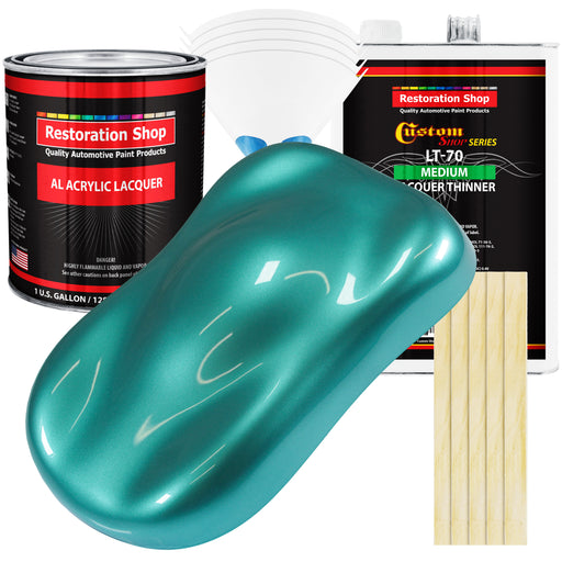 Gulfstream Aqua Metallic - Acrylic Lacquer Auto Paint - Complete Gallon Paint Kit with Medium Thinner - Pro Automotive Car Truck Refinish Coating