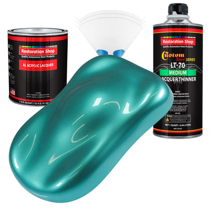 Gulfstream Aqua Metallic - Acrylic Lacquer Auto Paint - Complete Quart Paint Kit with Medium Thinner - Pro Automotive Car Truck Refinish Coating