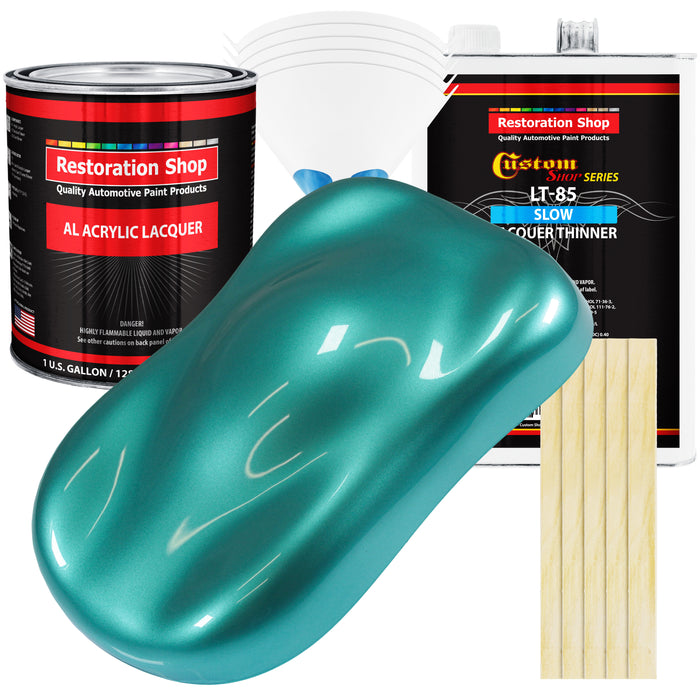 Gulfstream Aqua Metallic - Acrylic Lacquer Auto Paint - Complete Gallon Paint Kit with Slow Dry Thinner - Pro Automotive Car Truck Refinish Coating