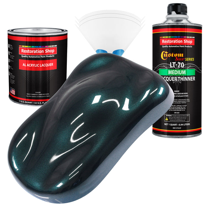 Dark Turquoise Metallic - Acrylic Lacquer Auto Paint - Complete Quart Paint Kit with Medium Thinner - Pro Automotive Car Truck Guitar Refinish Coating