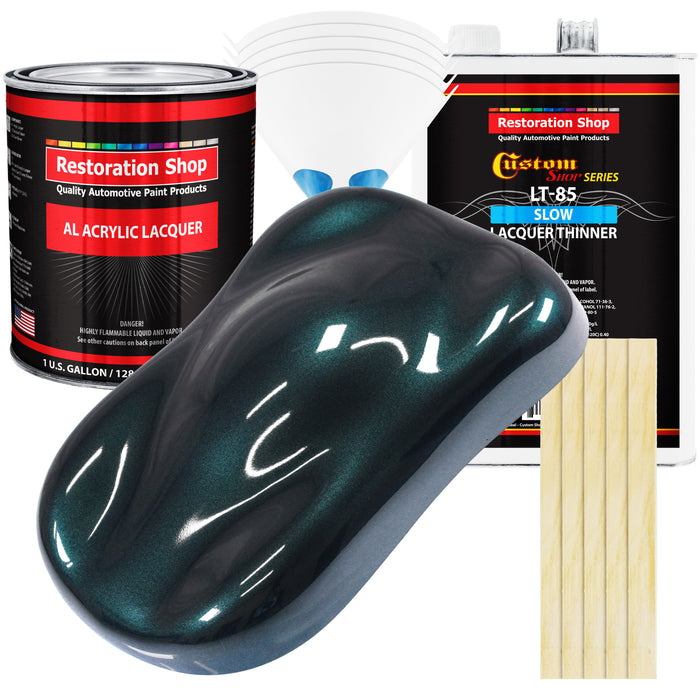 Dark Turquoise Metallic - Acrylic Lacquer Auto Paint - Complete Gallon Paint Kit with Slow Dry Thinner - Pro Automotive Car Truck Refinish Coating