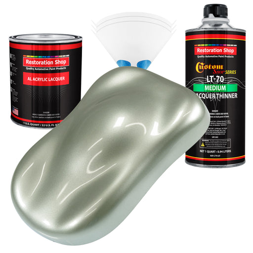 Sage Green Metallic - Acrylic Lacquer Auto Paint - Complete Quart Paint Kit with Medium Thinner - Pro Automotive Car Truck Guitar Refinish Coating