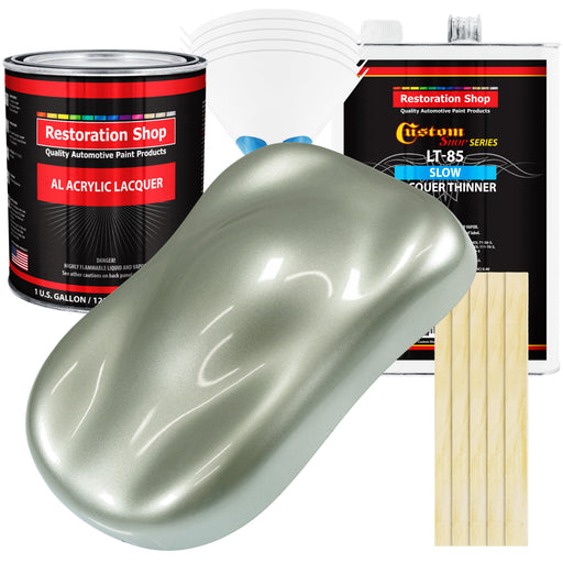 Sage Green Metallic - Acrylic Lacquer Auto Paint - Complete Gallon Paint Kit with Slow Dry Thinner - Pro Automotive Car Truck Guitar Refinish Coating