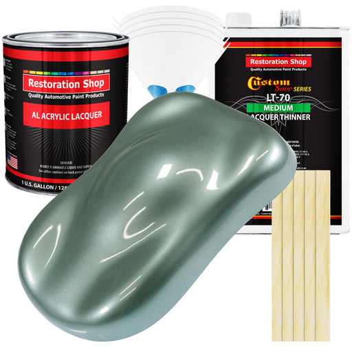 Slate Green Metallic - Acrylic Lacquer Auto Paint - Complete Gallon Paint Kit with Medium Thinner - Pro Automotive Car Truck Guitar Refinish Coating