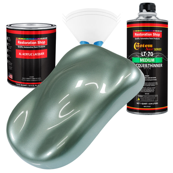 Slate Green Metallic - Acrylic Lacquer Auto Paint - Complete Quart Paint Kit with Medium Thinner - Pro Automotive Car Truck Guitar Refinish Coating