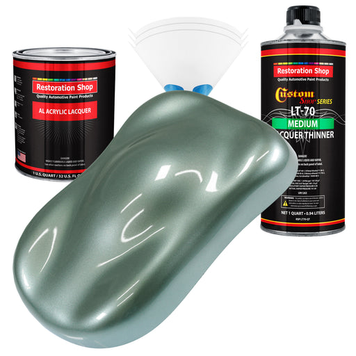 Slate Green Metallic - Acrylic Lacquer Auto Paint - Complete Quart Paint Kit with Medium Thinner - Pro Automotive Car Truck Guitar Refinish Coating