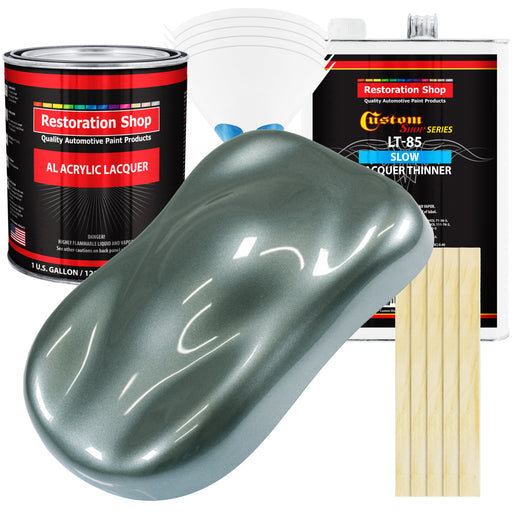 Steel Gray Metallic - Acrylic Lacquer Auto Paint - Complete Gallon Paint Kit with Slow Dry Thinner - Pro Automotive Car Truck Guitar Refinish Coating