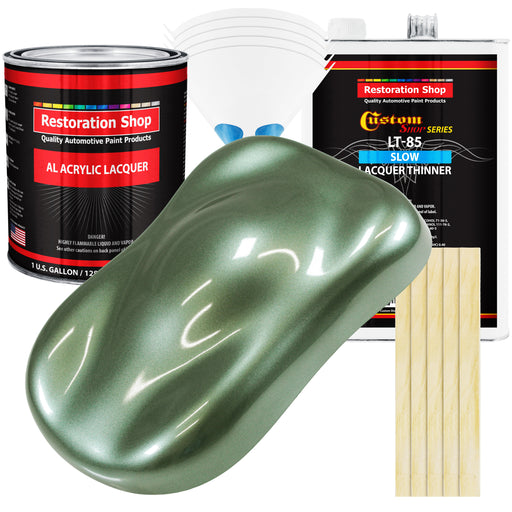 Fern Green Metallic - Acrylic Lacquer Auto Paint - Complete Gallon Paint Kit with Slow Dry Thinner - Pro Automotive Car Truck Guitar Refinish Coating