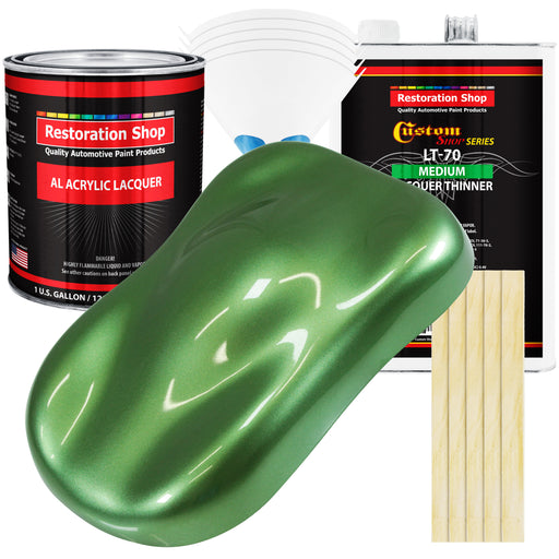 Medium Green Metallic - Acrylic Lacquer Auto Paint - Complete Gallon Paint Kit with Medium Thinner - Pro Automotive Car Truck Guitar Refinish Coating