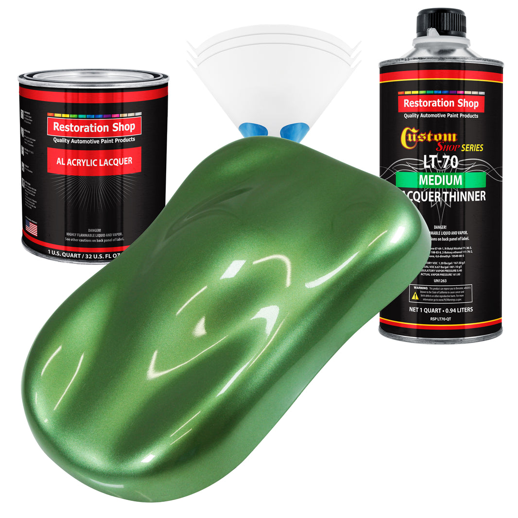 Medium Green Metallic - Acrylic Lacquer Auto Paint - Complete Quart Paint Kit with Medium Thinner - Pro Automotive Car Truck Guitar Refinish Coating