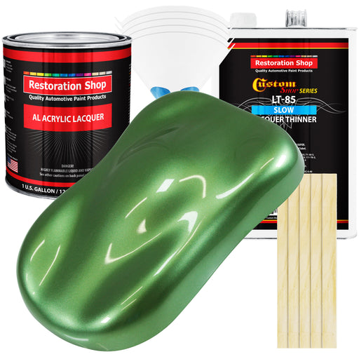 Medium Green Metallic - Acrylic Lacquer Auto Paint - Complete Gallon Paint Kit with Slow Dry Thinner - Pro Automotive Car Truck Refinish Coating