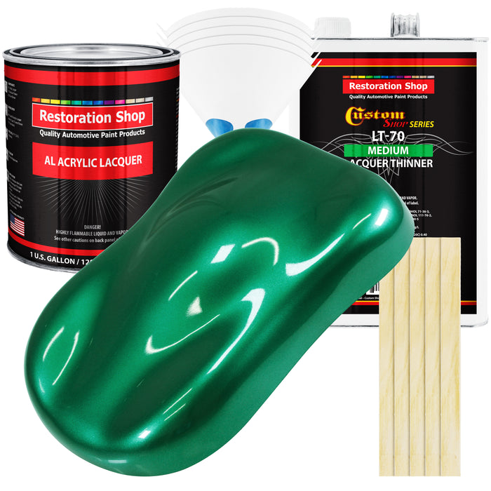 Rally Green Metallic - Acrylic Lacquer Auto Paint - Complete Gallon Paint Kit with Medium Thinner - Pro Automotive Car Truck Guitar Refinish Coating