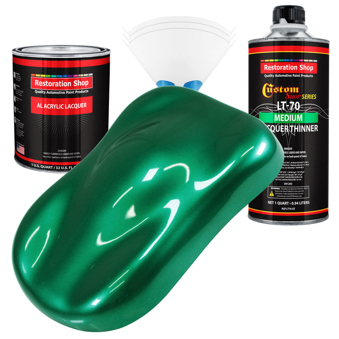 Rally Green Metallic - Acrylic Lacquer Auto Paint - Complete Quart Paint Kit with Medium Thinner - Pro Automotive Car Truck Guitar Refinish Coating