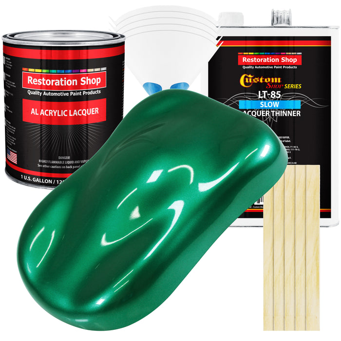 Rally Green Metallic - Acrylic Lacquer Auto Paint - Complete Gallon Paint Kit with Slow Dry Thinner - Pro Automotive Car Truck Guitar Refinish Coating