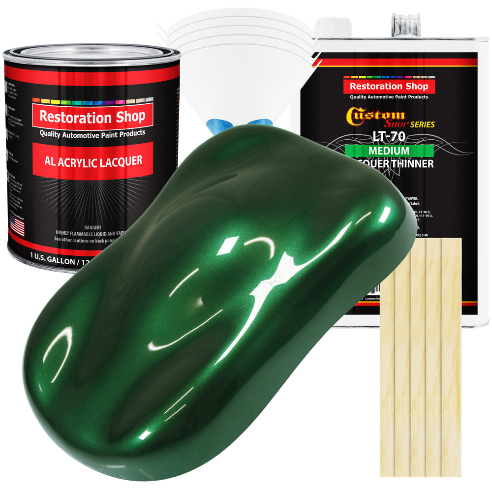 British Racing Green Metallic - Acrylic Lacquer Auto Paint - Complete Gallon Paint Kit with Medium Thinner - Pro Automotive Car Truck Refinish Coating