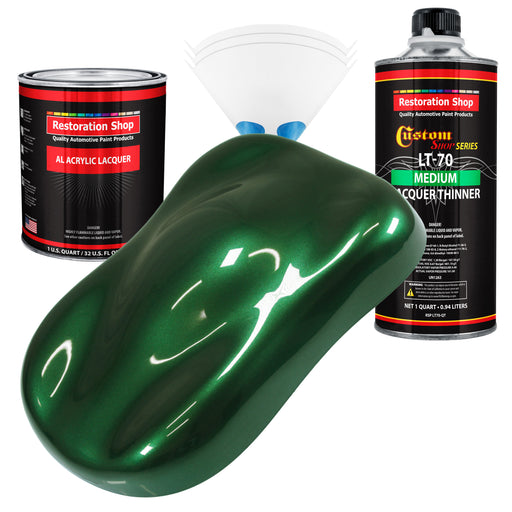 British Racing Green Metallic - Acrylic Lacquer Auto Paint (Complete Quart Paint Kit with Medium Thinner) Pro Automotive Car Truck Refinish Coating