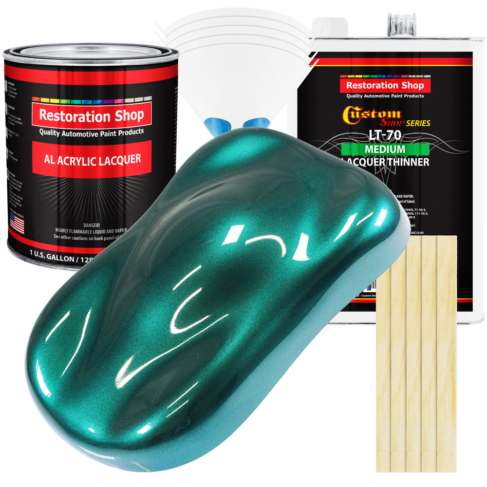 Dark Teal Metallic - Acrylic Lacquer Auto Paint - Complete Gallon Paint Kit with Medium Thinner - Professional Automotive Car Truck Refinish Coating