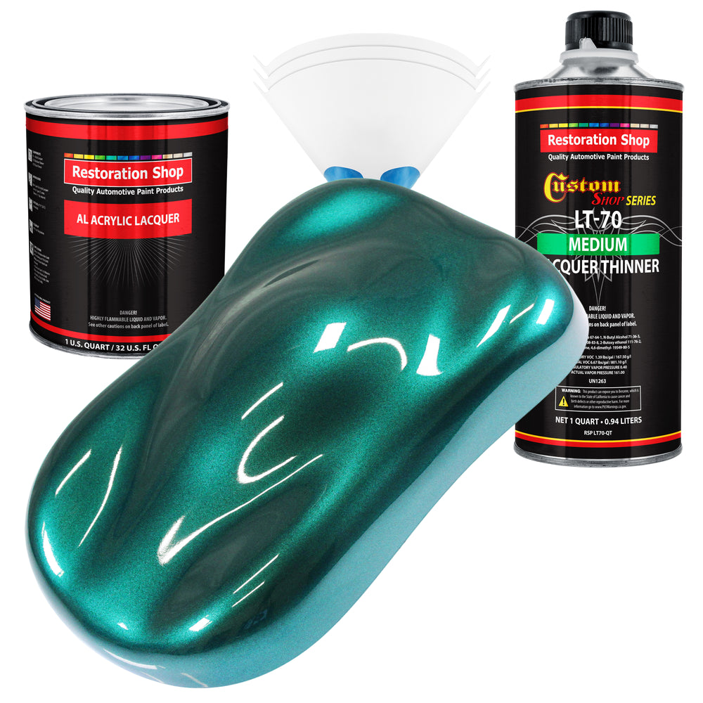 Dark Teal Metallic - Acrylic Lacquer Auto Paint - Complete Quart Paint Kit with Medium Thinner - Professional Automotive Car Truck Refinish Coating