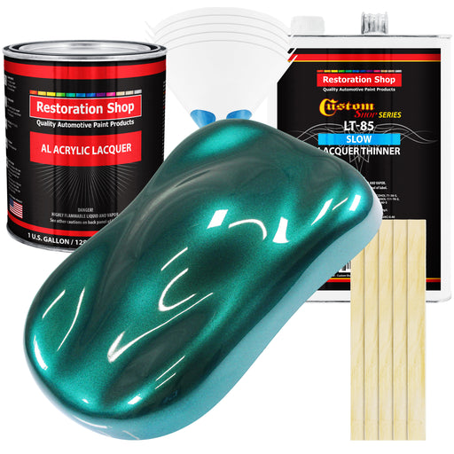 Dark Teal Metallic - Acrylic Lacquer Auto Paint - Complete Gallon Paint Kit with Slow Dry Thinner - Professional Automotive Car Truck Refinish Coating