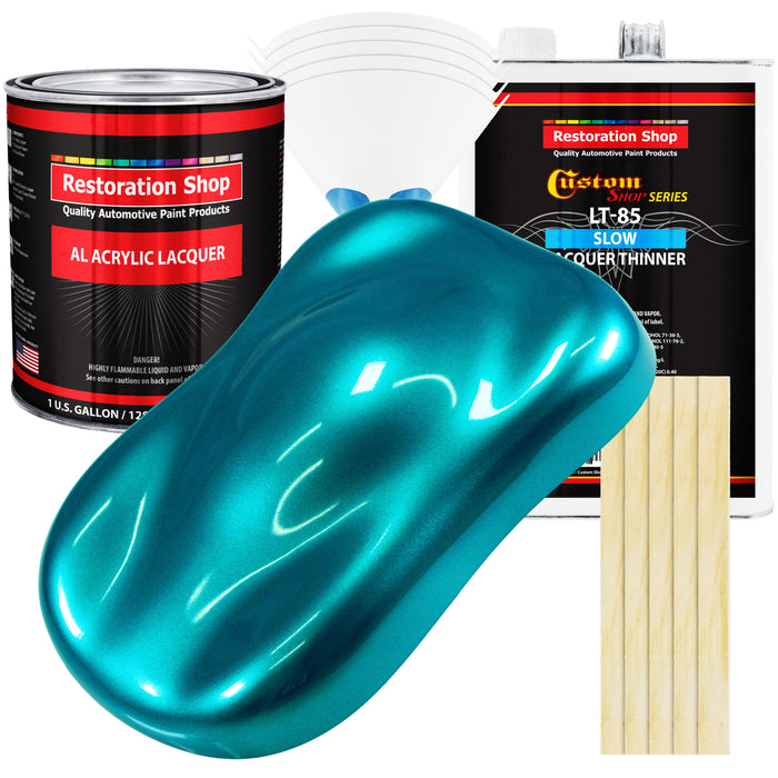 Teal Green Metallic - Acrylic Lacquer Auto Paint - Complete Gallon Paint Kit with Slow Dry Thinner - Pro Automotive Car Truck Guitar Refinish Coating