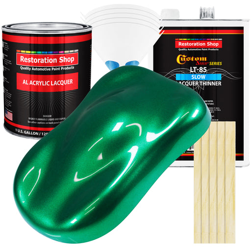 Emerald Green Metallic - Acrylic Lacquer Auto Paint - Complete Gallon Paint Kit with Slow Dry Thinner - Pro Automotive Car Truck Refinish Coating
