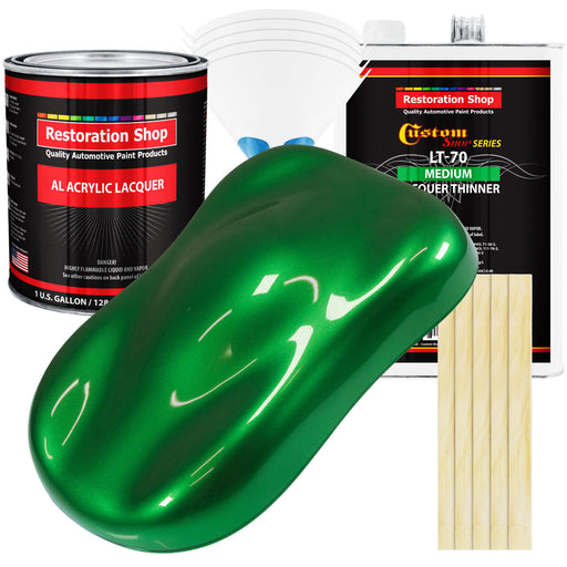 Gasser Green Metallic - Acrylic Lacquer Auto Paint - Complete Gallon Paint Kit with Medium Thinner - Pro Automotive Car Truck Guitar Refinish Coating