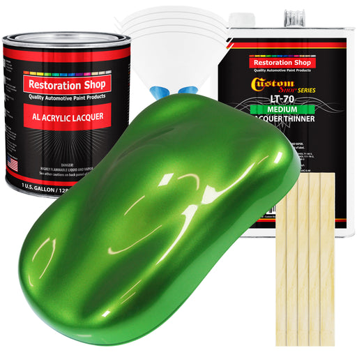Synergy Green Metallic - Acrylic Lacquer Auto Paint - Complete Gallon Paint Kit with Medium Thinner - Pro Automotive Car Truck Guitar Refinish Coating