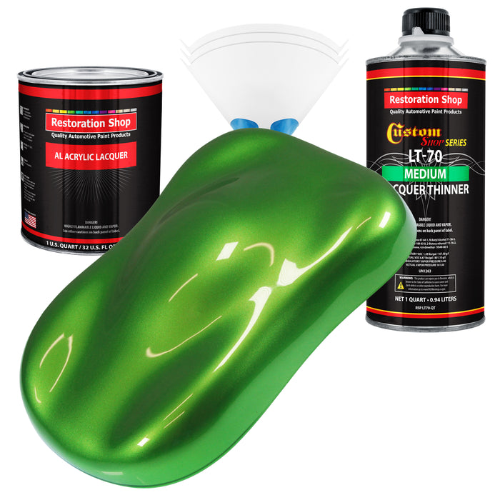 Synergy Green Metallic - Acrylic Lacquer Auto Paint - Complete Quart Paint Kit with Medium Thinner - Pro Automotive Car Truck Guitar Refinish Coating