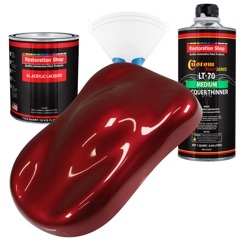 Fire Red Pearl - Acrylic Lacquer Auto Paint - Complete Quart Paint Kit with Medium Thinner - Professional Automotive Car Truck Guitar Refinish Coating