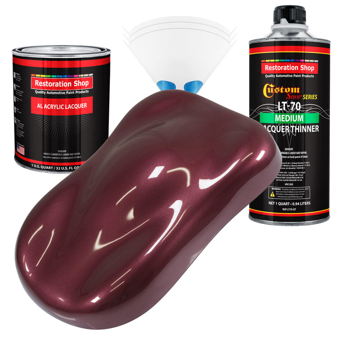 Vintage Burgundy Metallic - Acrylic Lacquer Auto Paint - Complete Quart Paint Kit with Medium Thinner - Pro Automotive Car Truck Refinish Coating