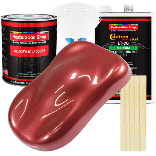 Candy Apple Red Metallic - Acrylic Lacquer Auto Paint - Complete Gallon Paint Kit with Medium Thinner - Pro Automotive Car Truck Refinish Coating