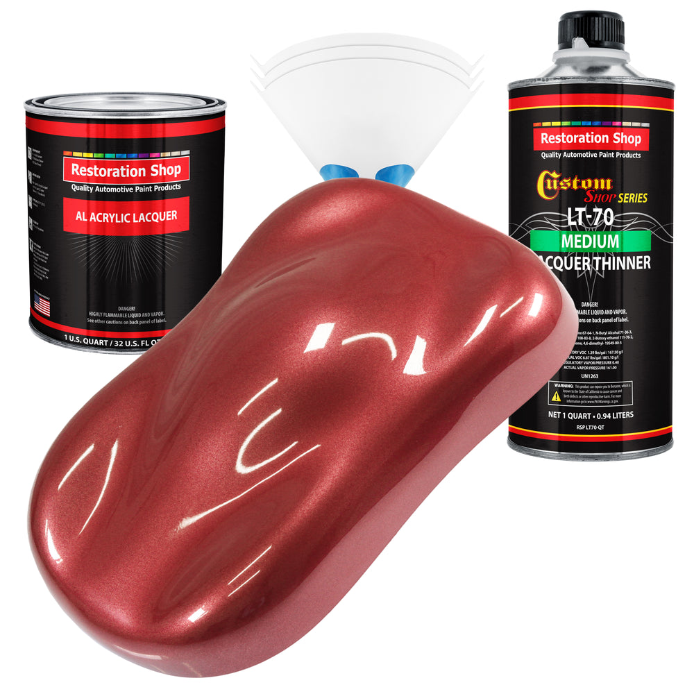 Candy Apple Red Metallic - Acrylic Lacquer Auto Paint - Complete Quart Paint Kit with Medium Thinner - Pro Automotive Car Truck Refinish Coating