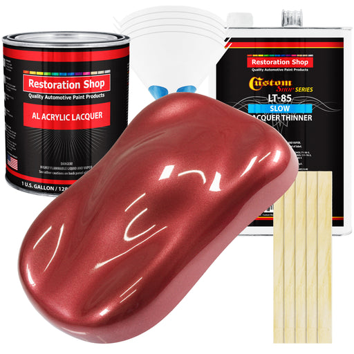 Candy Apple Red Metallic - Acrylic Lacquer Auto Paint - Complete Gallon Paint Kit with Slow Dry Thinner - Pro Automotive Car Truck Refinish Coating