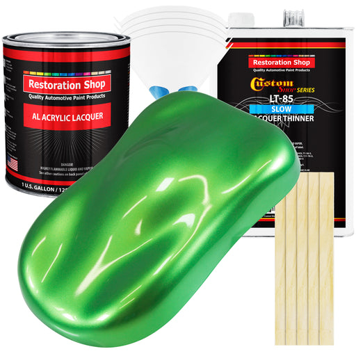Firemist Lime - Acrylic Lacquer Auto Paint - Complete Gallon Paint Kit with Slow Dry Thinner - Professional Automotive Car Truck Refinish Coating