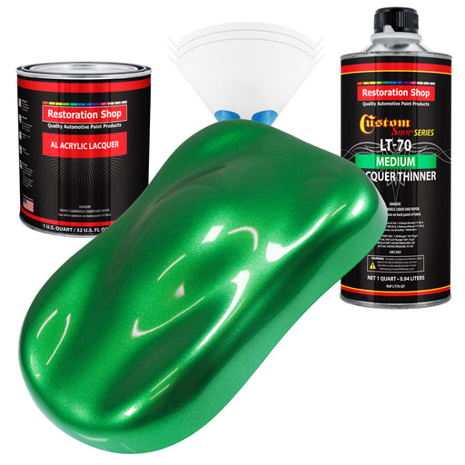 Firemist Green - Acrylic Lacquer Auto Paint - Complete Quart Paint Kit with Medium Thinner - Professional Automotive Car Truck Guitar Refinish Coating