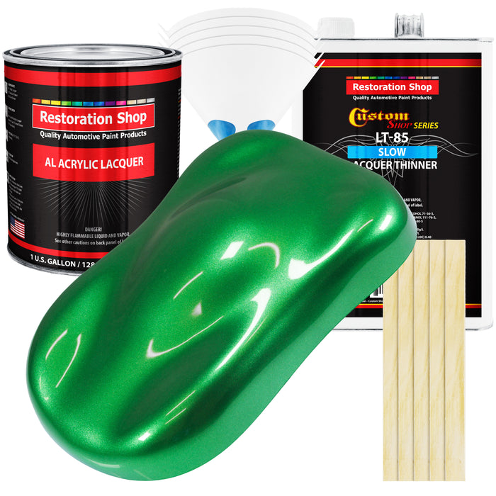 Firemist Green - Acrylic Lacquer Auto Paint - Complete Gallon Paint Kit with Slow Dry Thinner - Professional Automotive Car Truck Refinish Coating