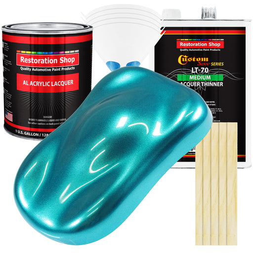 Aquamarine Firemist - Acrylic Lacquer Auto Paint - Complete Gallon Paint Kit with Medium Thinner - Professional Automotive Car Truck Refinish Coating