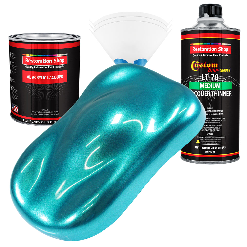 Aquamarine Firemist - Acrylic Lacquer Auto Paint - Complete Quart Paint Kit with Medium Thinner - Pro Automotive Car Truck Guitar Refinish Coating