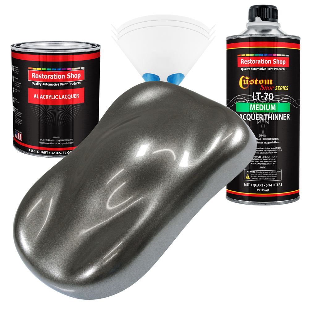 Charcoal Gray Firemist - Acrylic Lacquer Auto Paint - Complete Quart Paint Kit with Medium Thinner - Pro Automotive Car Truck Guitar Refinish Coating