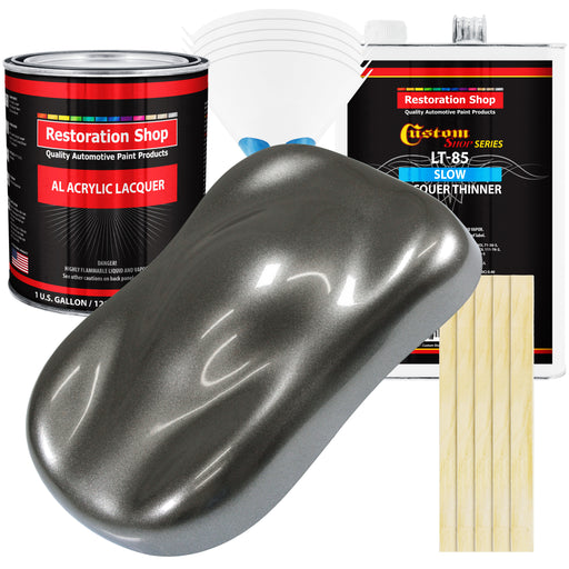 Charcoal Gray Firemist - Acrylic Lacquer Auto Paint - Complete Gallon Paint Kit with Slow Dry Thinner - Pro Automotive Car Truck Refinish Coating