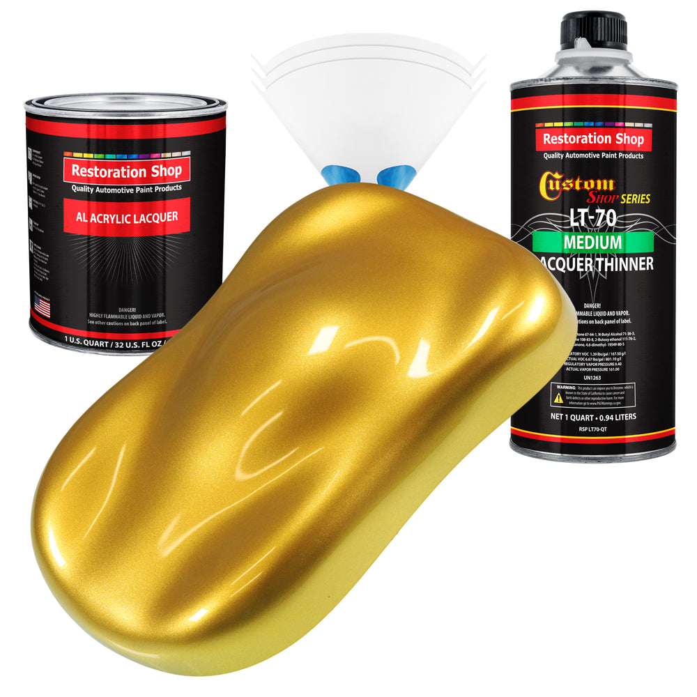 Saturn Gold Firemist - Acrylic Lacquer Auto Paint - Complete Quart Paint Kit with Medium Thinner - Pro Automotive Car Truck Guitar Refinish Coating