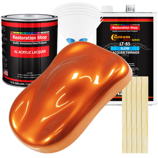 Firemist Orange - Acrylic Lacquer Auto Paint - Complete Gallon Paint Kit with Slow Dry Thinner - Professional Automotive Car Truck Refinish Coating