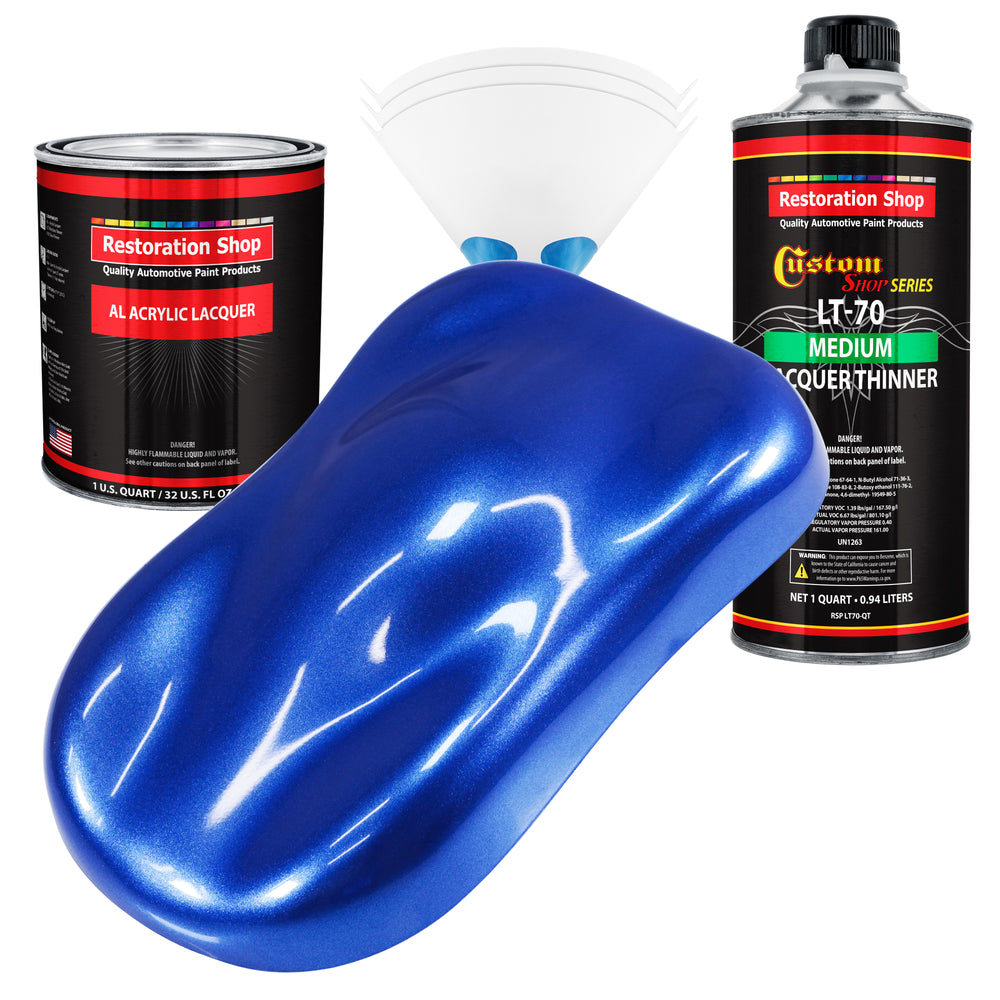 Cobalt Blue Firemist - Acrylic Lacquer Auto Paint - Complete Quart Paint Kit with Medium Thinner - Pro Automotive Car Truck Guitar Refinish Coating