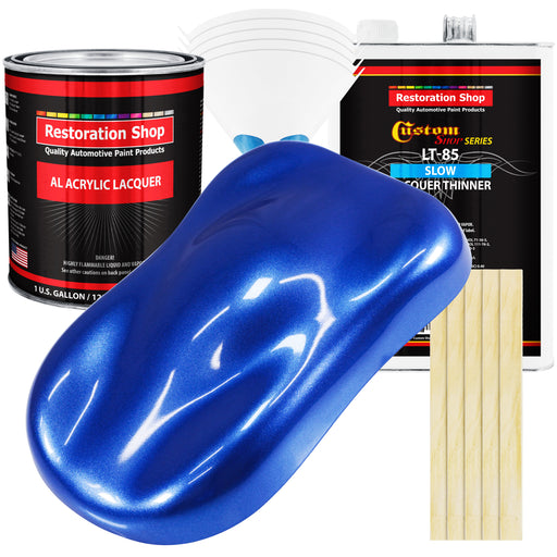 Cobalt Blue Firemist - Acrylic Lacquer Auto Paint - Complete Gallon Paint Kit with Slow Dry Thinner - Pro Automotive Car Truck Guitar Refinish Coating